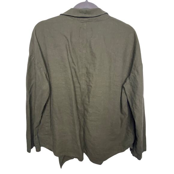 Love Tree Linen Jacket Blazer Olive Army Green Utility Jacket Size Large - Picture 2 of 5